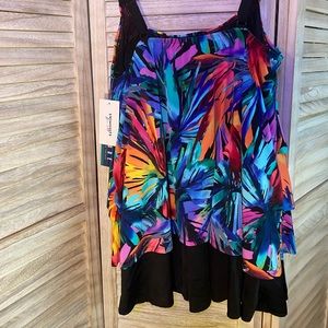 Longitude Women's Plus Tropical Tiered Swimdress